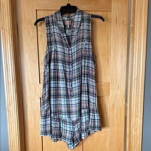 Free People, Plaid Sleeveless Button-Up Romper